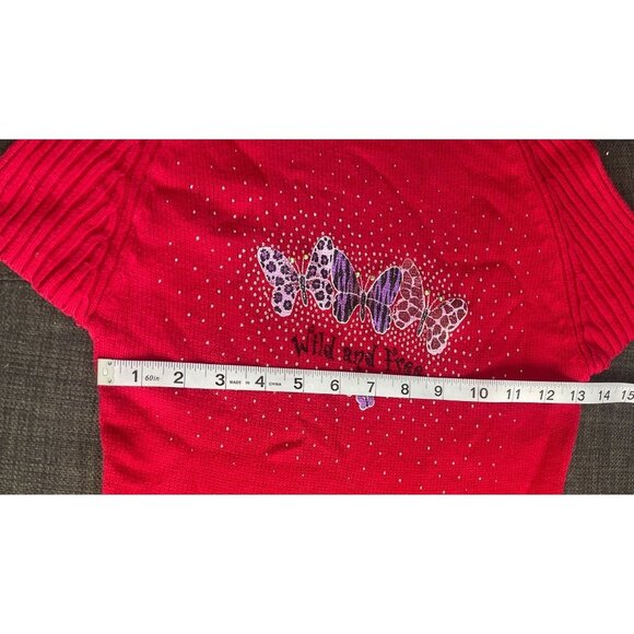 Wild and Free Red Baby Doll Cropped Fitted Short Sleeve Butterfly Sweater - Picture 6 of 9